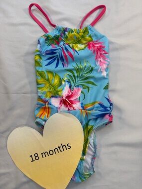 Blue and Pink One Piece Tropical Swimsuit